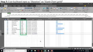Step 3: User keyboard input as “Duration” on "Gantt Chart (grid)"
 