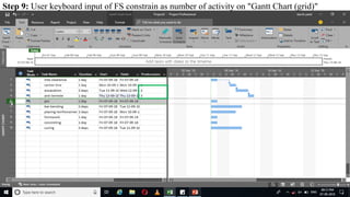 Step 9: User keyboard input of FS constrain as number of activity on "Gantt Chart (grid)"
 