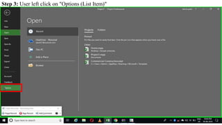 Step 3: User left click on "Options (List Item)"
 
