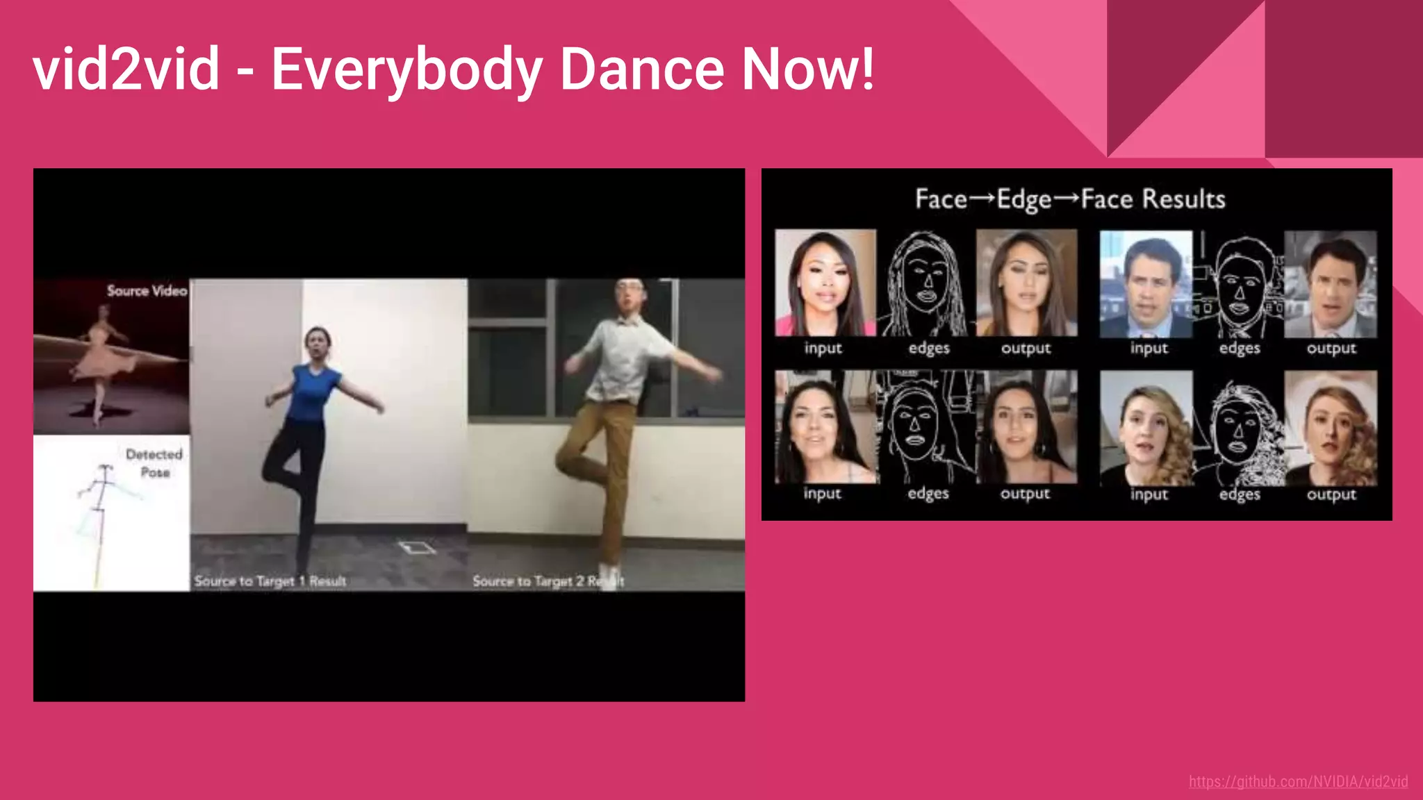 vid2vid - Everybody Dance Now!
https://github.com/NVIDIA/vid2vid
 