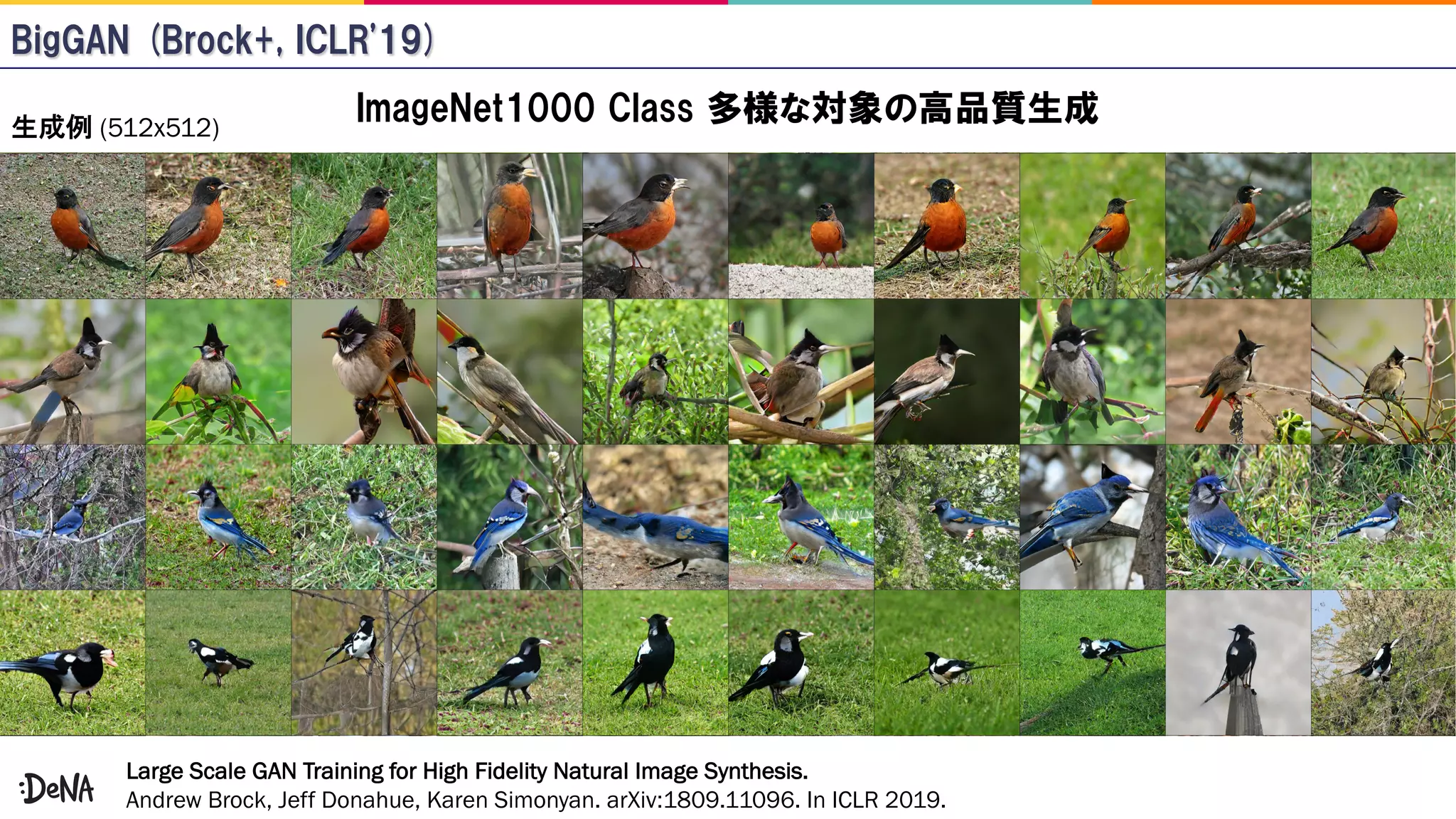 (512x512)
Large Scale GAN Training for High Fidelity Natural Image Synthesis.
Andrew Brock, Jeff Donahue, Karen Simonyan. arXiv:1809.11096. In ICLR 2019.
(512x512)
Large Scale GAN Training for High Fidelity Natural Image Synthesis.
Andrew Brock, Jeff Donahue, Karen Simonyan. arXiv:1809.11096. In ICLR 2019.
 