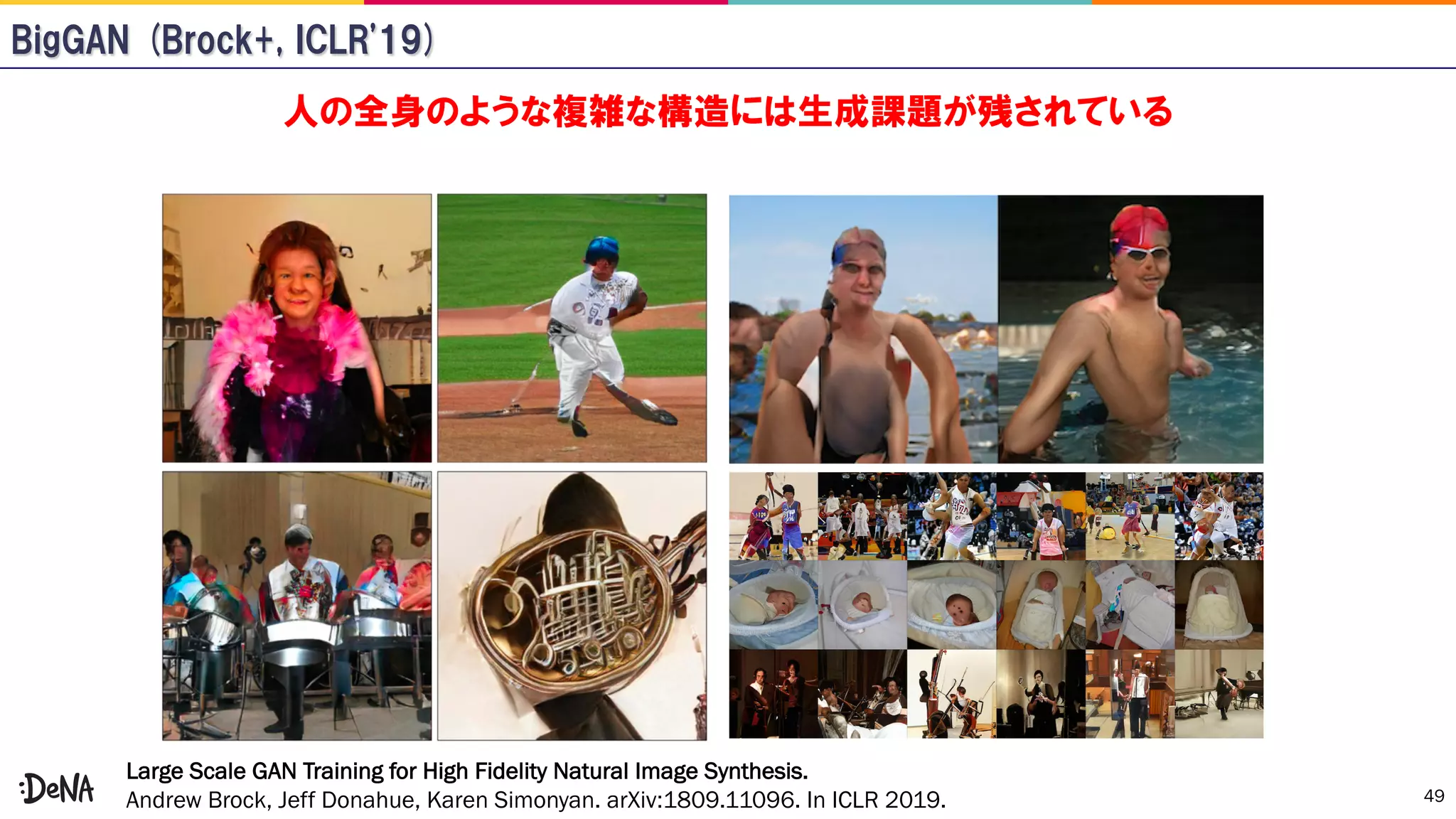 49
Large Scale GAN Training for High Fidelity Natural Image Synthesis.
Andrew Brock, Jeff Donahue, Karen Simonyan. arXiv:1809.11096. In ICLR 2019.
 