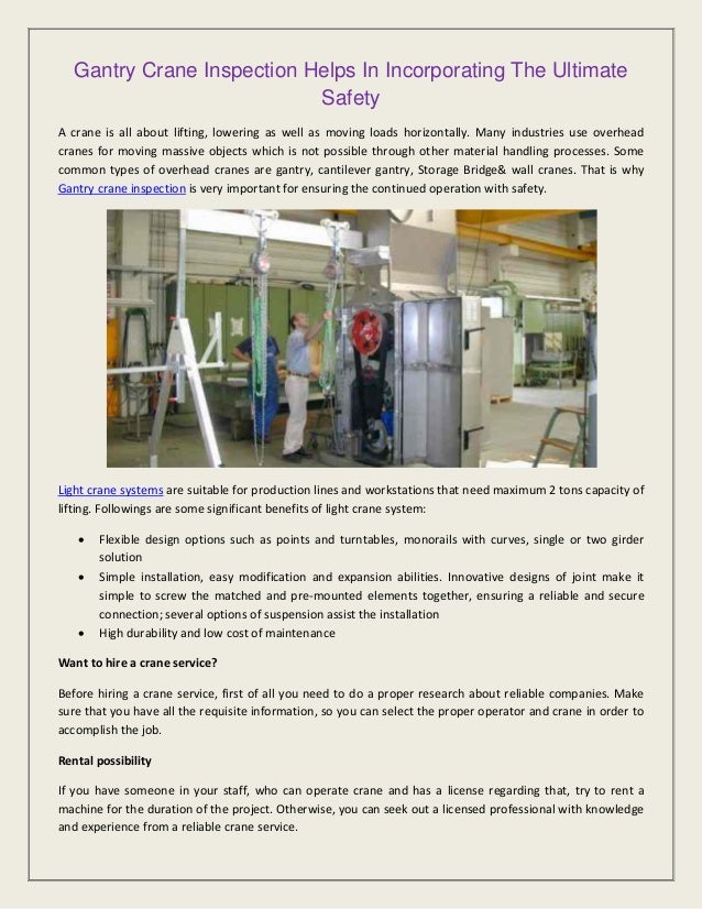 Gantry crane inspection helps in incorporating the ultimate safety