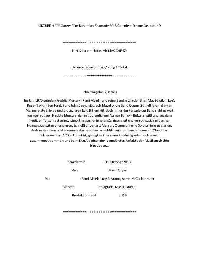 Bohemian Rhapsody 2018 Ganzer Film Deutsch Free Streaming Hd Full M