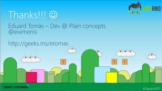 Thanks!!! 
Eduard Tomàs – Dev @ Plain concepts
@eiximenis
http://geeks.ms/etomas
#Gapand2017
 