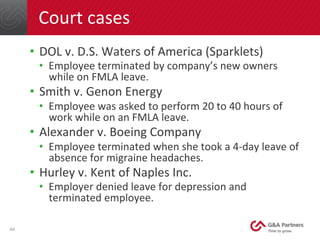 Court	
  cases	
  
•  DOL	
  v.	
  D.S.	
  Waters	
  of	
  America	
  (Sparklets)	
  
•  Employee	
  terminated	
  by	
  c...