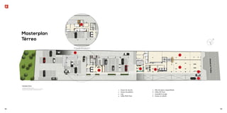 Masterplan 
Térreo 
Masterplan Térreo 
A decoração é meramente ilustrativa. 
Esta planta poderá sofrer alterações decorrentes de atendimento 
das posturas municipais, federais, concessionárias e do local. 
7 
8 
6 
Projeção do subsolo 1 
1. Acesso de veículos 
2. Acesso de pedetres 
3. Loja 
4. Lobby Work Towe 
5. Sala de espera compartilhada 
6. Lobby Life Towe 
7. Lavanderia Lounge 
8. Acesso ao subsolo 
1 
5 4 
3 
3 
2 
Estrada do Tindiba 
84 85 
 