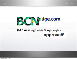 GAP new logo crisis. Google Insights




Sunday, October 17, 2010
 