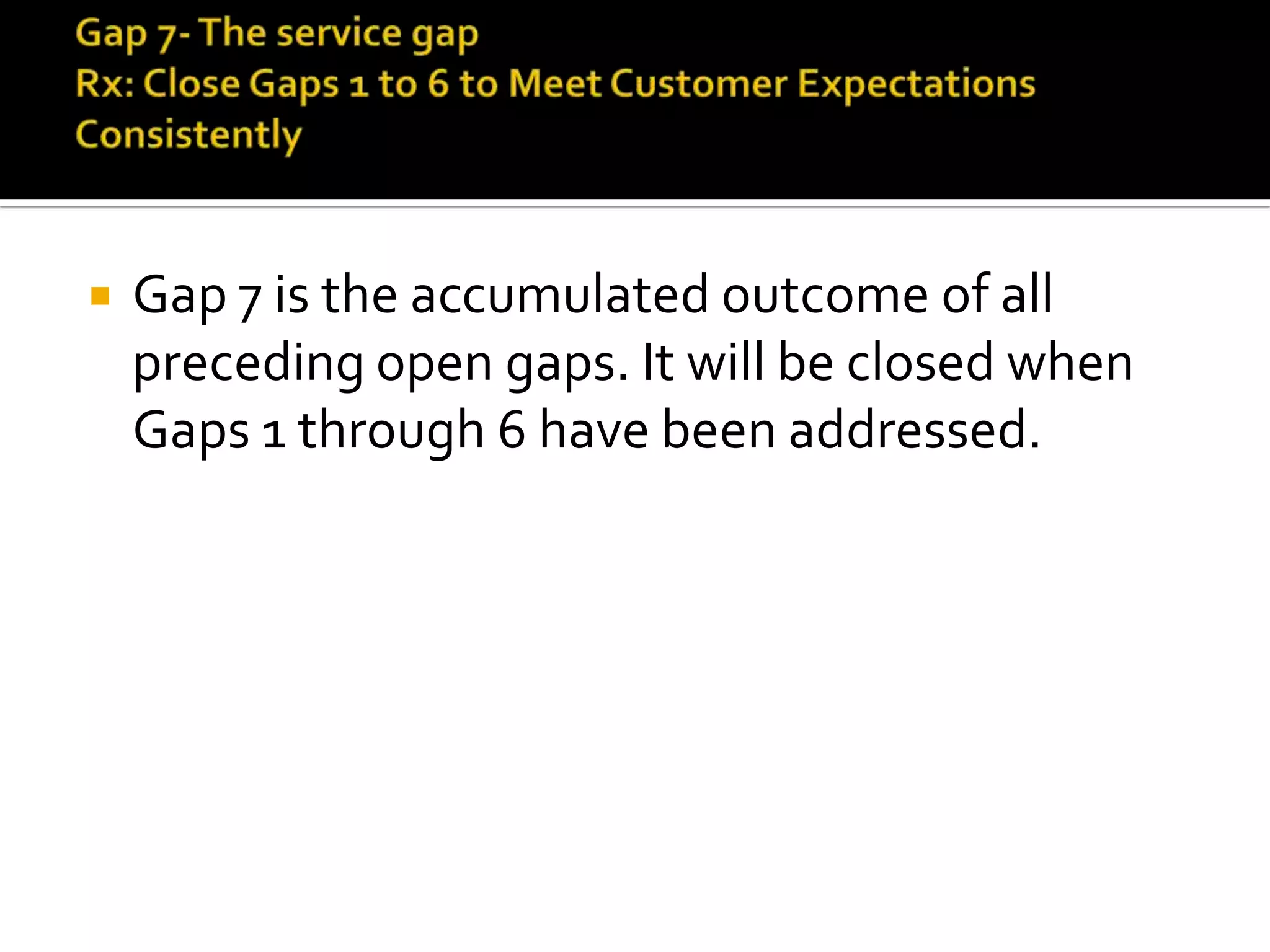 Gap 7 is the accumulated outcome of all
preceding open gaps. It will be closed when
Gaps 1 through 6 have been addressed.
 