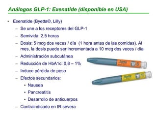 Análogos GLP-1: Exenatide: resumen ensayos clinicos
Fuente: Informe EMEA, 2006
 