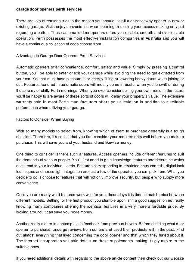 Garage Door Openers Perth Services