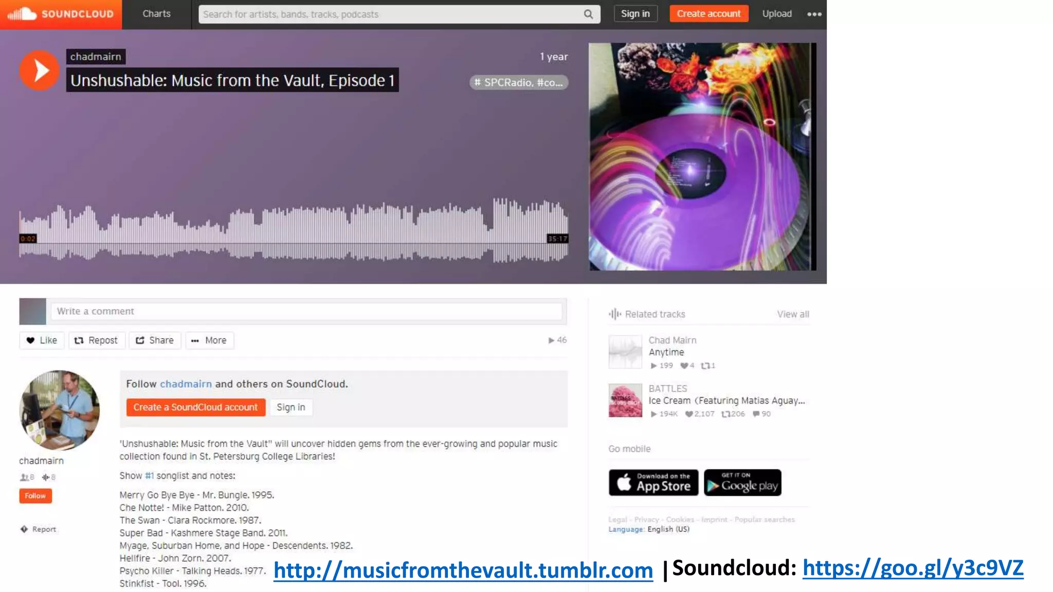 Soundcloud: https://goo.gl/y3c9VZhttp://musicfromthevault.tumblr.com |
 