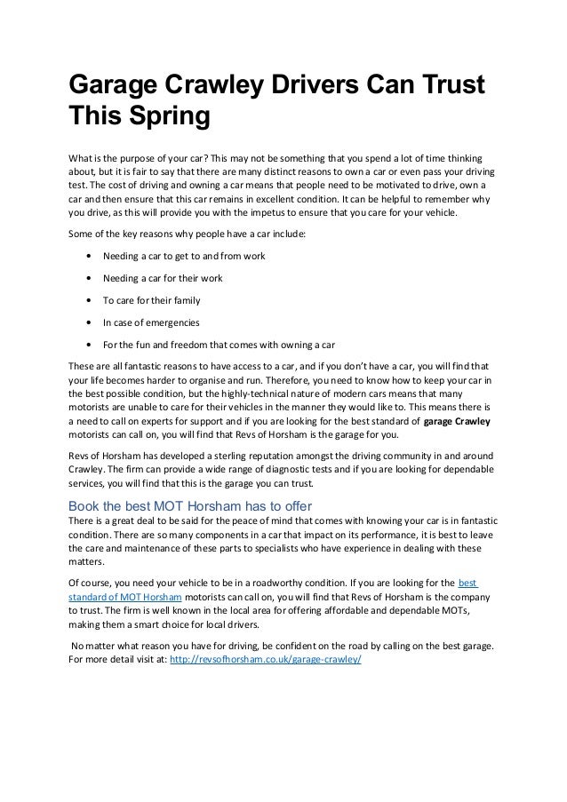 Garage Crawley Drivers Can Trust This Spring