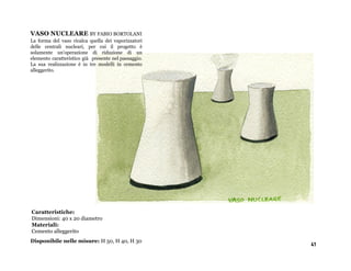 VASO NUCLEARE BY FABIO BORTOLANI
La forma del vaso ricalca quella dei vaporizzatori
delle centrali nucleari, per cui il progetto è
solamente un'operazione di riduzione di un
elemento caratteristico già presente nel paesaggio.
La sua realizzazione è in tre modelli in cemento
alleggerito.




Caratteristiche:
Dimensioni: 40 x 20 diametro
Materiali:
Cemento alleggerito
Disponibile nelle misure: H 50, H 40, H 30
                                                      41
 