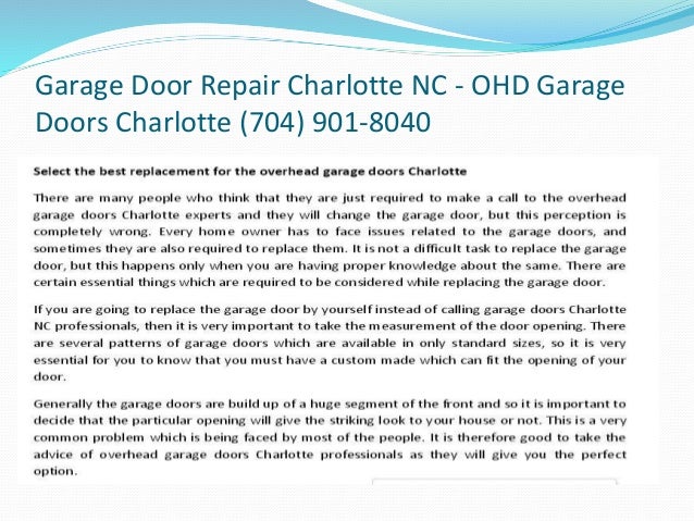 Garage Door Charlotte Ohd Garage Doors Charlotte 704 901 8040