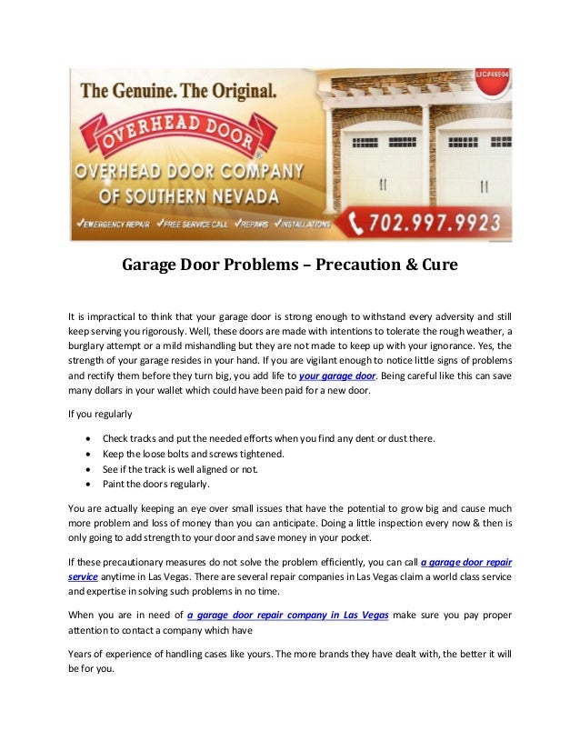 Garage Door Problems Precaution Cure