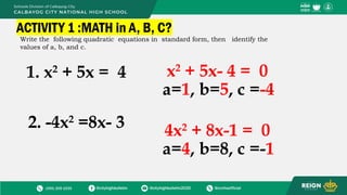 MathEMATICS 9 QQUARTER 1 natures of the root | PPTX