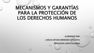 MECANISMOS Y GARANTÍAS
PARA LA PROTECCIÓN DE
LOS DERECHOS HUMANOS
ELABORADO POR:
CARLOS ARTURO BERMÚDEZ SEPÚLVEDA
PEDAGOGÍA CONSTITUCIONAL
 