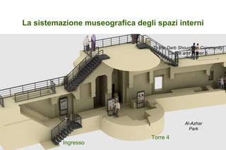 La sistemazione museografica degli spazi interni Ingresso Torre 4 Al-Azhar Park To the Darb Shoughlan Community Centre and Tower 5 