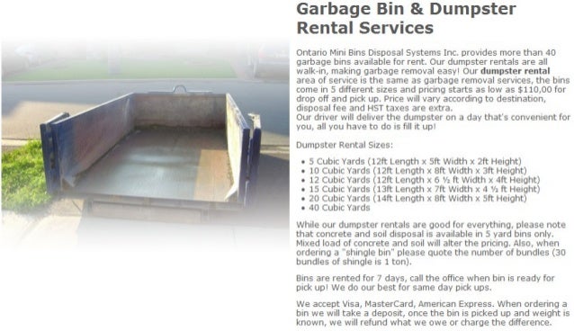 Garbage Bin Rental by Ontario Mini Bins Inc.