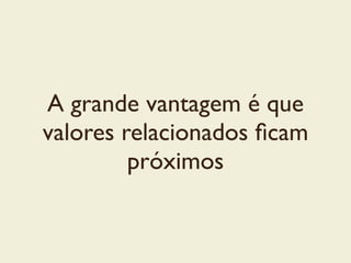 A grande vantagem é que
valores relacionados ﬁcam
próximos
 
