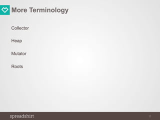 More Terminology
Collector
Heap
Mutator
Roots
11
 