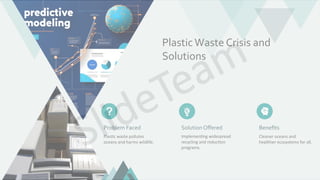 PlasticWaste Crisis and
Solutions
Problem Faced
Plastic waste pollutes
oceans and harms wildlife.
Solution Offered
Implementing widespread
recycling and reduction
programs.
Benefits
Cleaner oceans and
healthier ecosystems for all.
 
