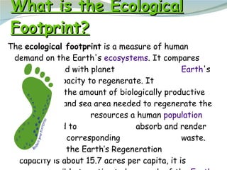 What is the Ecological Footprint? <ul><li>The  ecological footprint  is a measure of human demand on the Earth's  ecosyste...