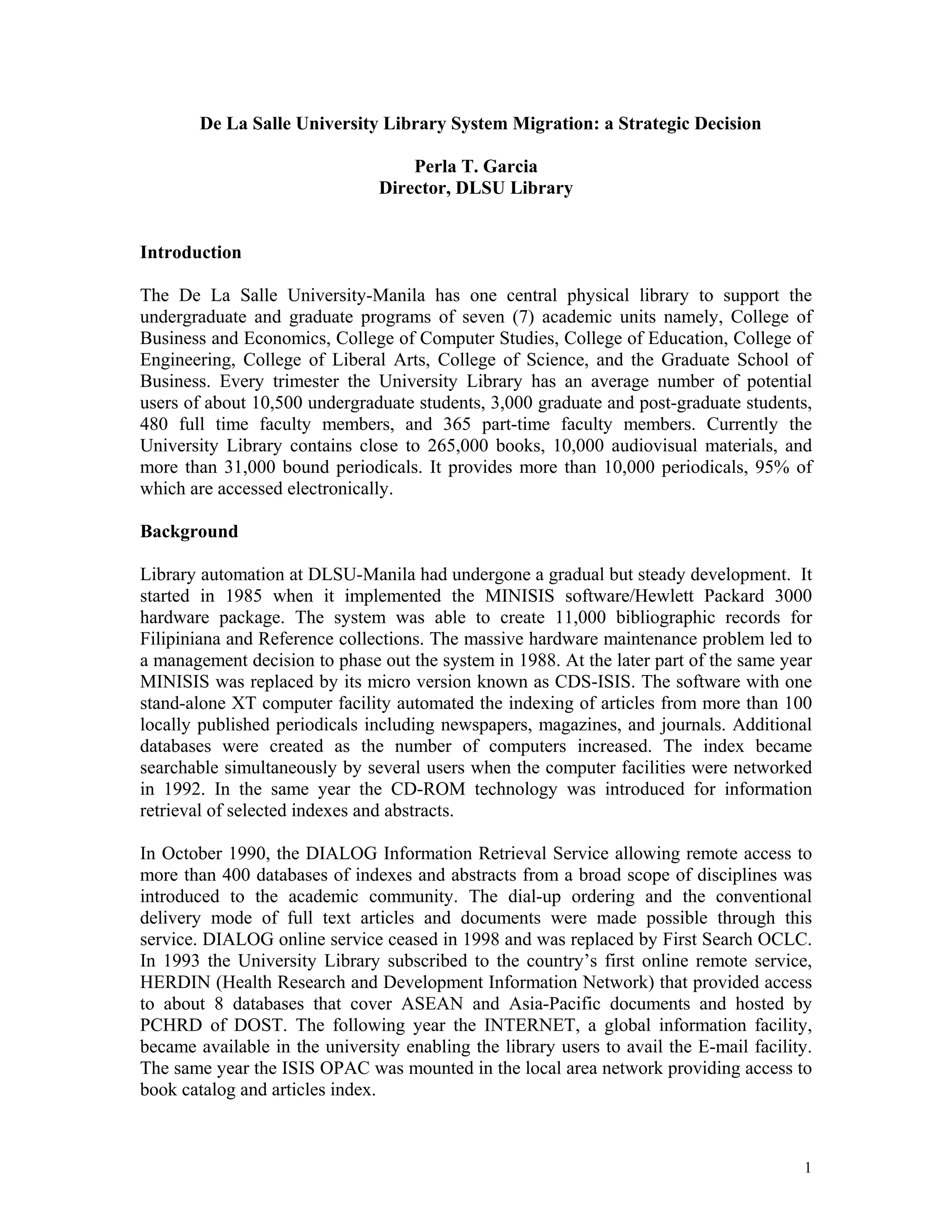 De La Salle University Library System Migration a Strategic Decision PDF