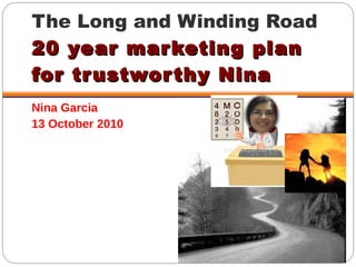 The Long and Winding Road 20 year marketing plan for trustworthy Nina ,[object Object],[object Object]