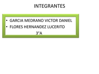 INTEGRANTES
• GARCIA MEDRANO VICTOR DANIEL
• FLORES HERNANDEZ LUCERITO
3°A
 
