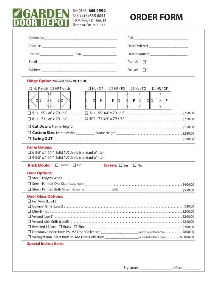 garden door depot order form with pricing door order form
