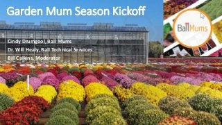 Garden Mum Season Kickoff
Cindy Drumgool, Ball Mums
Dr. Will Healy, Ball Technical Services
Bill Calkins, Moderator
 