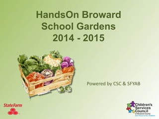 HandsOn Broward
School Gardens
2014 - 2015
Powered by CSC & SFYAB
 