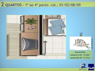 tarde manhã Est. do Pau-Ferro Área privativa  colunas 01 e 02 - 71,23m² colunas 08 e 09 – 71,72 m² 2  QUARTOS –  1º ao 4º pavto. col.: 01/02/08/09 