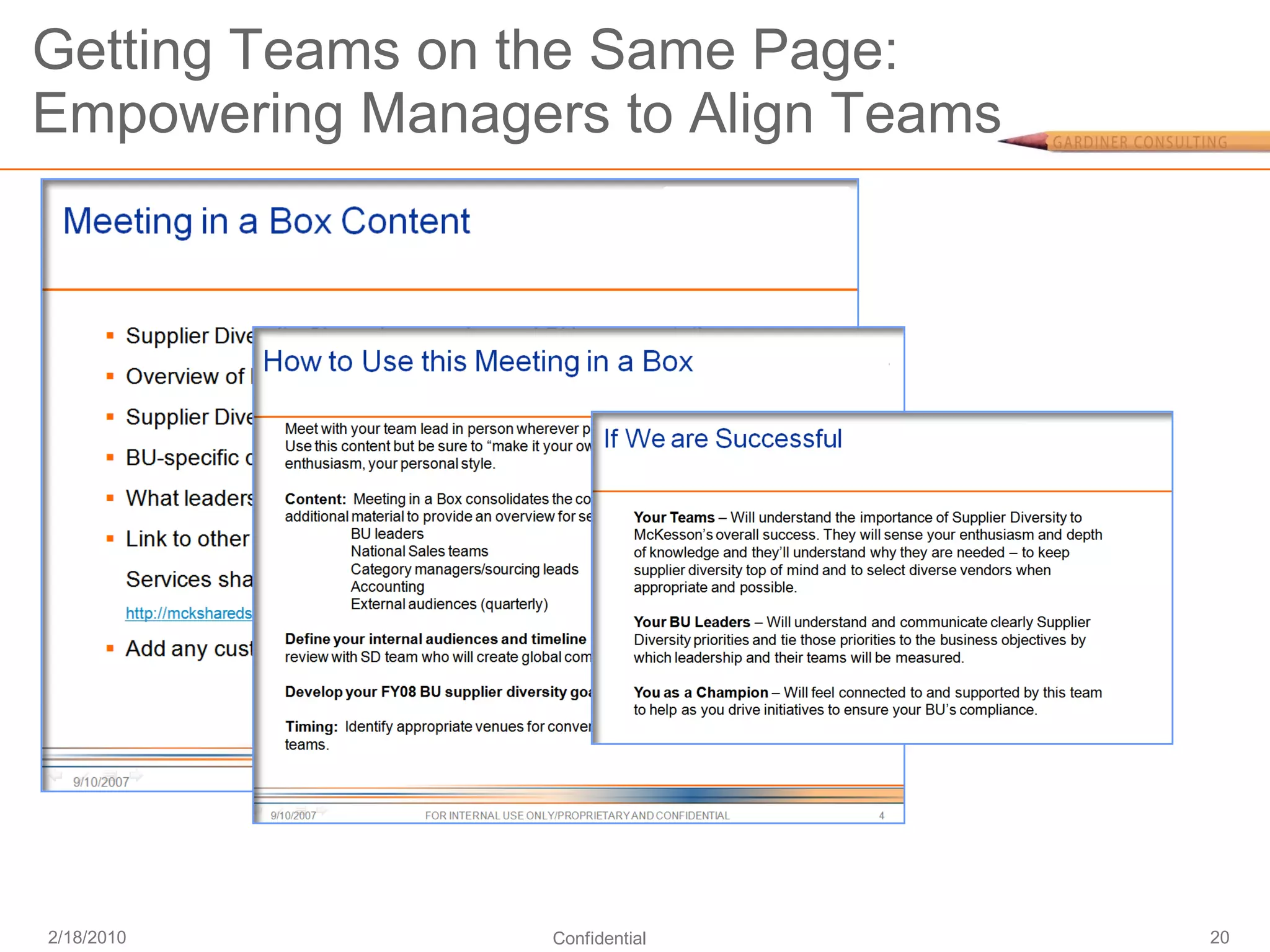 Getting Teams on the Same Page:
Empowering Managers to Align Teams




2/18/2010         Confidential       20
 