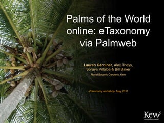Palms of the World online: eTaxonomy    via Palmweb Lauren Gardiner, Alex Theys,            Soraya Villalba & Bill Baker Royal Botanic Gardens, Kew eTaxonomy workshop, May 2011 