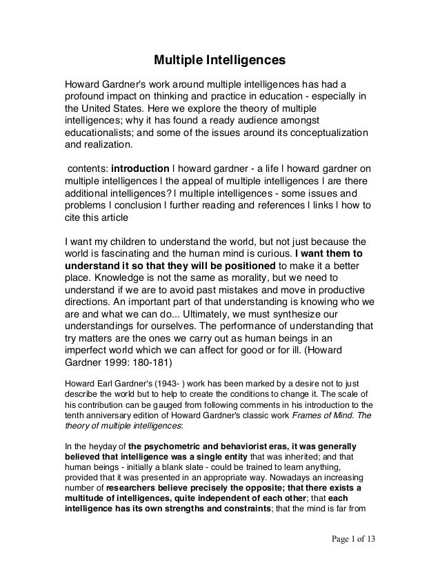 Dissertation multiple intelligences naturalist