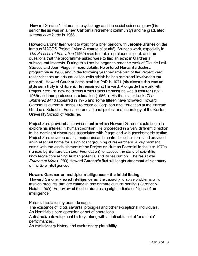 Dissertation multiple intelligences