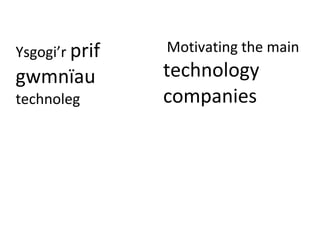 Ysgogi’r prif
gwmnïau
technoleg
Motivating the main
technology
companies