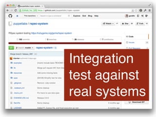 Integration
test against
real systems
 