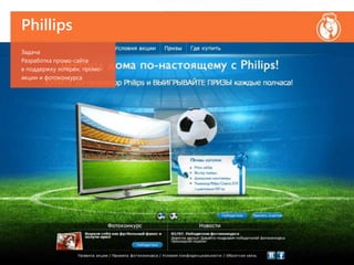 Phillips
Задача
Разработка промо-сайта
в поддержку лотереи, промо-
акции и фотоконкурса
 