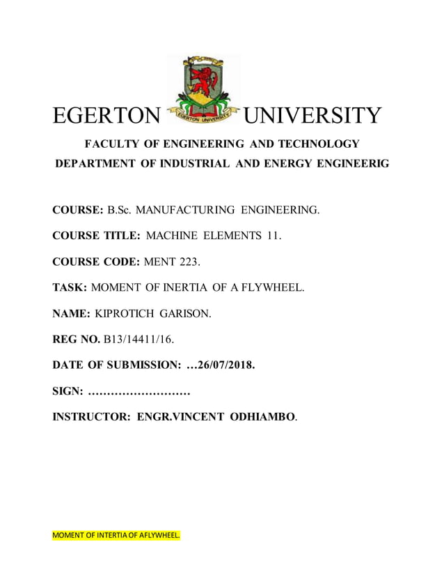 MOMENT INERTIA OF A FLYWHEEL LAB REPORT