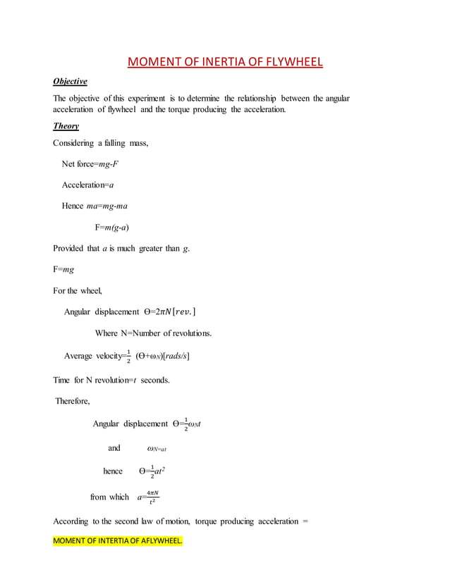 MOMENT INERTIA OF A FLYWHEEL LAB REPORT