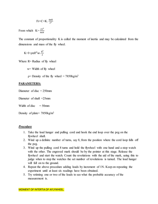 MOMENT INERTIA OF A FLYWHEEL LAB REPORT