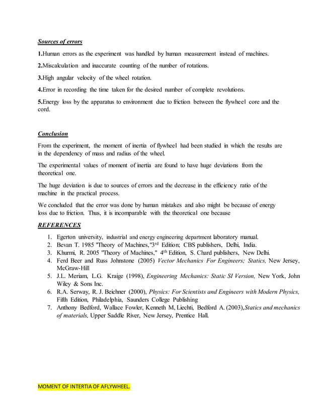MOMENT INERTIA OF A FLYWHEEL LAB REPORT