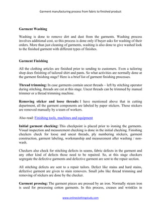 Garment manufacturing process fabric to finished product | PDF