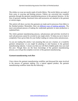 Garment manufacturing process fabric to finished product | PDF