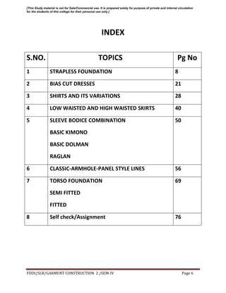 Garment construction study material for designing student | PDF