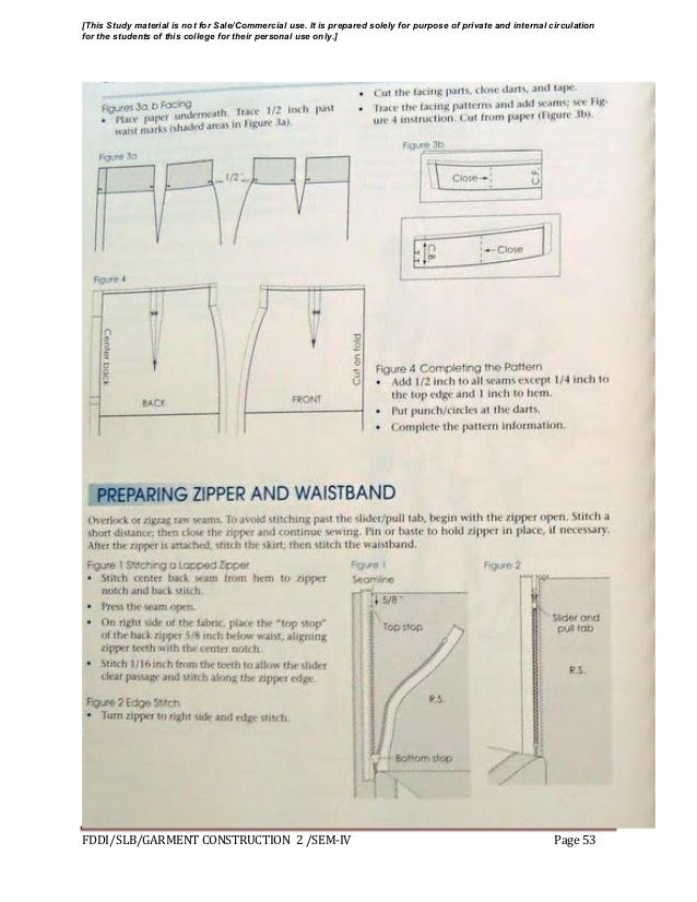 Garment construction study material for designing student